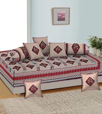 AJ Home Cotton Floral Diwan Set(Red)