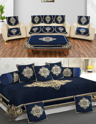 Multitex Chenille Abstract Diwan Set(Blue)