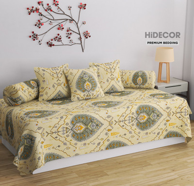 HIDECOR Cotton Abstract Diwan Set(Brown)