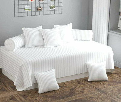 Ishantex World Polyester Striped Diwan Set(White)