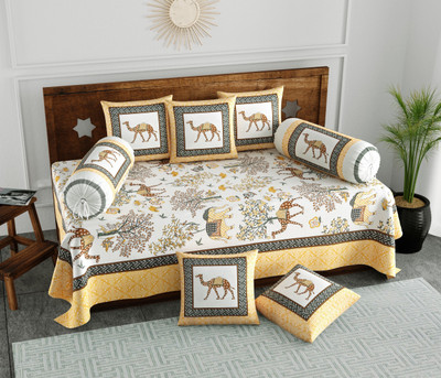 Blocks Of India Cotton Animal Diwan Set(Yellow)