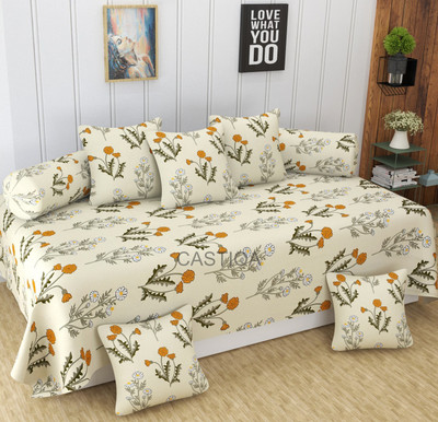 CASTIQA Polycotton Floral Diwan Set(Beige)