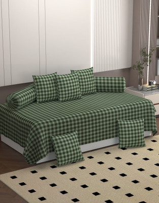 BROMWICK Polycotton Checkered Diwan Set(Green)