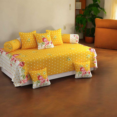 Flipkart SmartBuy Polycotton Polka Diwan Set(Yellow, White)