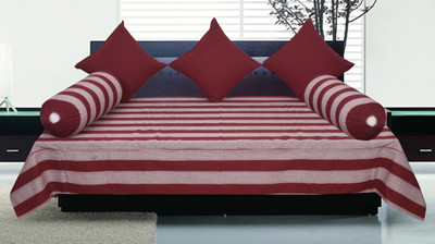 New Ladies Zone Cotton Striped Diwan Set(1 Single Bed Sheet, 2 Bolster Covers, 3 Cushion Covers, Multicolor)