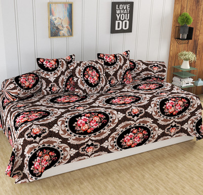 FOREVER FURNISH Polycotton Floral Diwan Set(Brown)