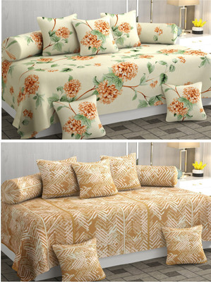Zayva Home Polycotton Abstract Diwan Set(Brown)
