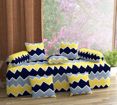 Rabhnoor Polycotton Geometric Diwan Set(Multicolor)