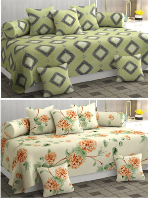 Zayva Home Polycotton Abstract Diwan Set(White, Green)