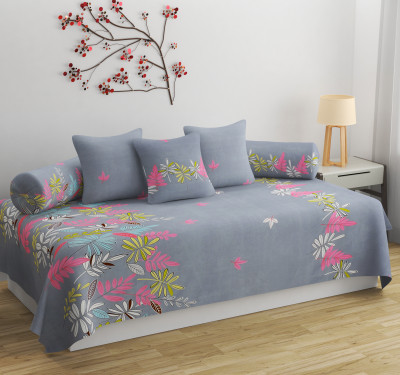 Apala Cotton Floral Diwan Set(Grey)
