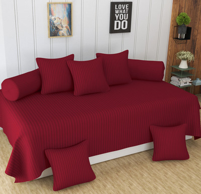 Homefab India Cotton Striped Diwan Set(Maroon)