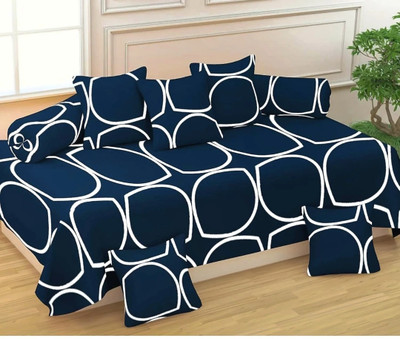 igi Polycotton Geometric Diwan Set(Dark Blue)
