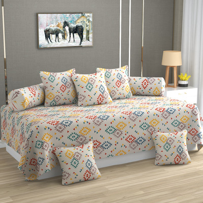 SHOMES Cotton Geometric Diwan Set(Multicolor)