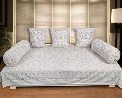 Texstylers Cotton Floral Diwan Set(White)