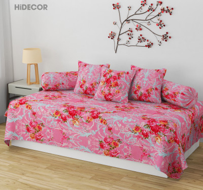 HIDECOR Cotton Abstract Diwan Set(Pink)
