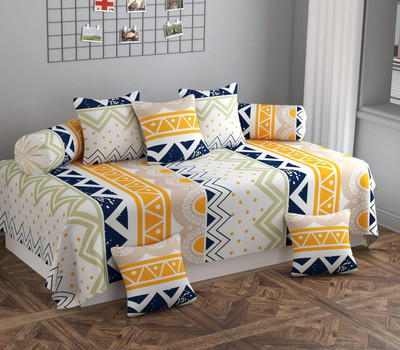 Rvans Creations Cotton Geometric Diwan Set(Orange)