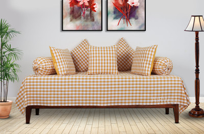 Maroon Cotton Checkered Diwan Set(Yellow)