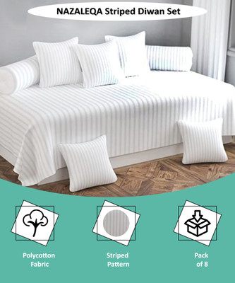 NAZALEQA Polycotton Striped Diwan Set(White)