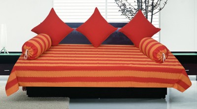 SBN Newlifestyle Cotton Striped Diwan Set(1 Single Bed Sheet, 2 Bolster Covers, 3 Cushion Covers, Red)