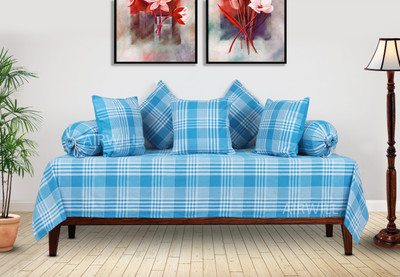 Maroon Cotton Checkered Diwan Set(Blue, Light Blue)
