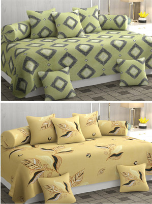 Zayva Home Polycotton Abstract Diwan Set(Green)