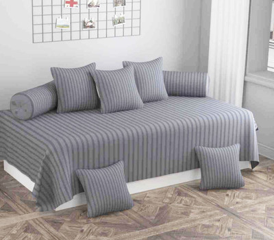 satalhome Cotton Striped Diwan Set(Silver)