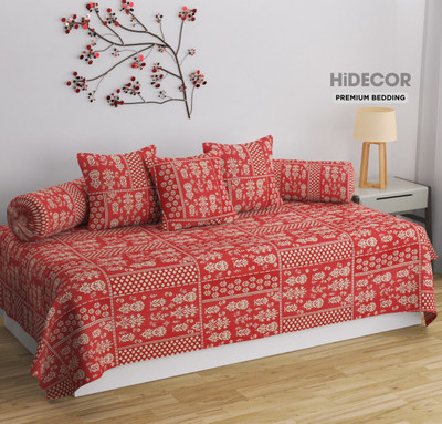 HIDECOR Cotton Abstract Diwan Set(Red)