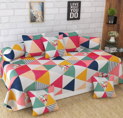 satalhome Cotton Abstract Diwan Set(Multicolor)