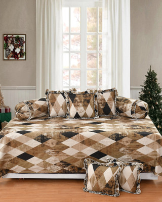 LCF Polycotton Checkered Diwan Set(Brown)