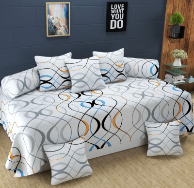 Homefab India Polycotton Geometric Diwan Set(White)