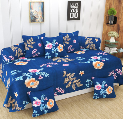 Homefab India Polycotton Floral Diwan Set(Blue)