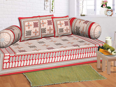 Go Texstylers Cotton Floral Diwan Set(Red)