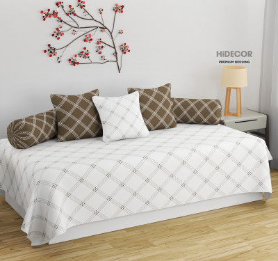 HIDECOR Cotton Geometric Diwan Set(White, Beige)