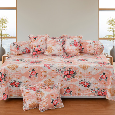 AKhandlom Cotton Floral Diwan Set(Peach)