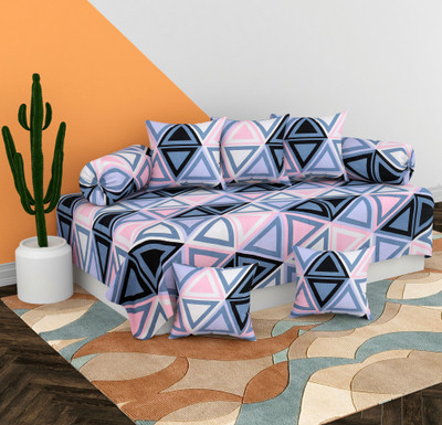 BEVI Polycotton Geometric Diwan Set(Pink)