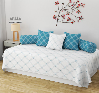 Apala Cotton Geometric Diwan Set(White, Blue)