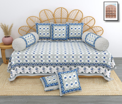 Blizz Mont Cotton Floral Diwan Set(Blue)