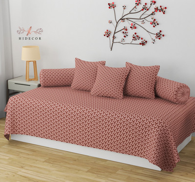 HIDECOR Cotton Abstract Diwan Set(Brown)