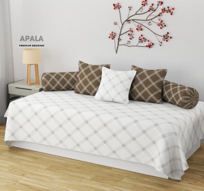 Apala Cotton Geometric Diwan Set(White, Beige)