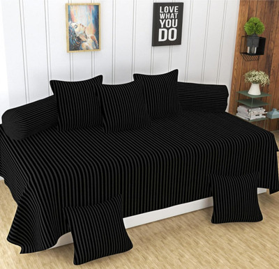 UrbanArts Cotton Striped Diwan Set(Black)