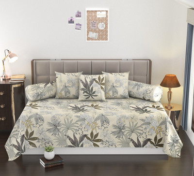 MANIQATEX Cotton Abstract Diwan Set(Grey)
