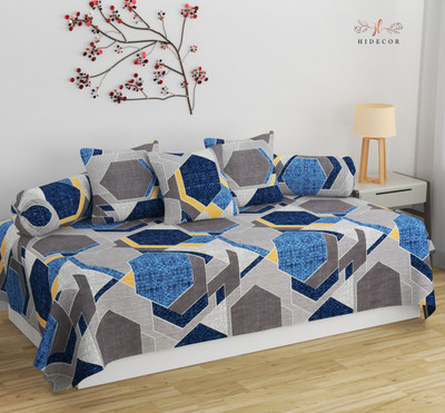 HIDECOR Cotton Geometric Diwan Set(Blue)