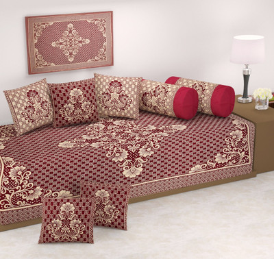 Freshfromloom Velvet Floral Diwan Set(Maroon)