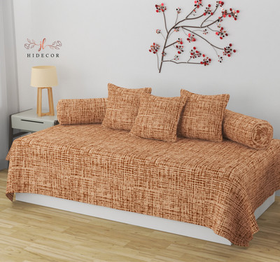 HIDECOR Cotton Abstract Diwan Set(Beige)