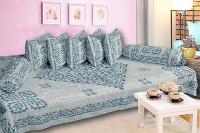 Ethansha Cotton Floral Diwan Set(Blue)