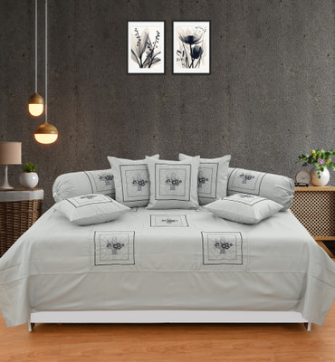 Morya Homes Polycotton Embroidered Diwan Set(Grey)