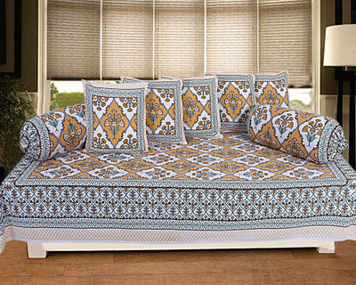 Go Texstylers Cotton Abstract Diwan Set(Multicolor)