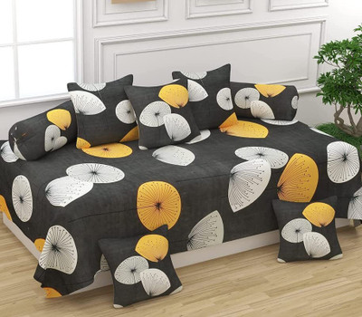 BEVI Cotton Floral Diwan Set(Yellow)