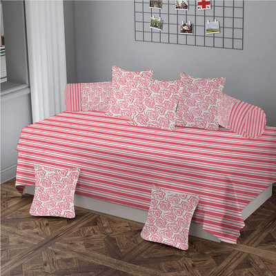 LCF Polycotton Floral Diwan Set(Red)