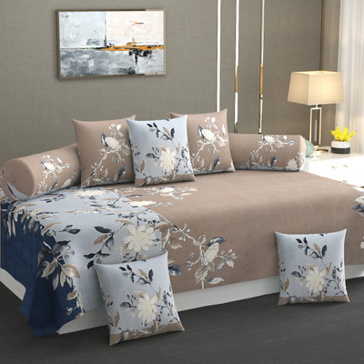 ketostics Cotton Floral Diwan Set(Blue)